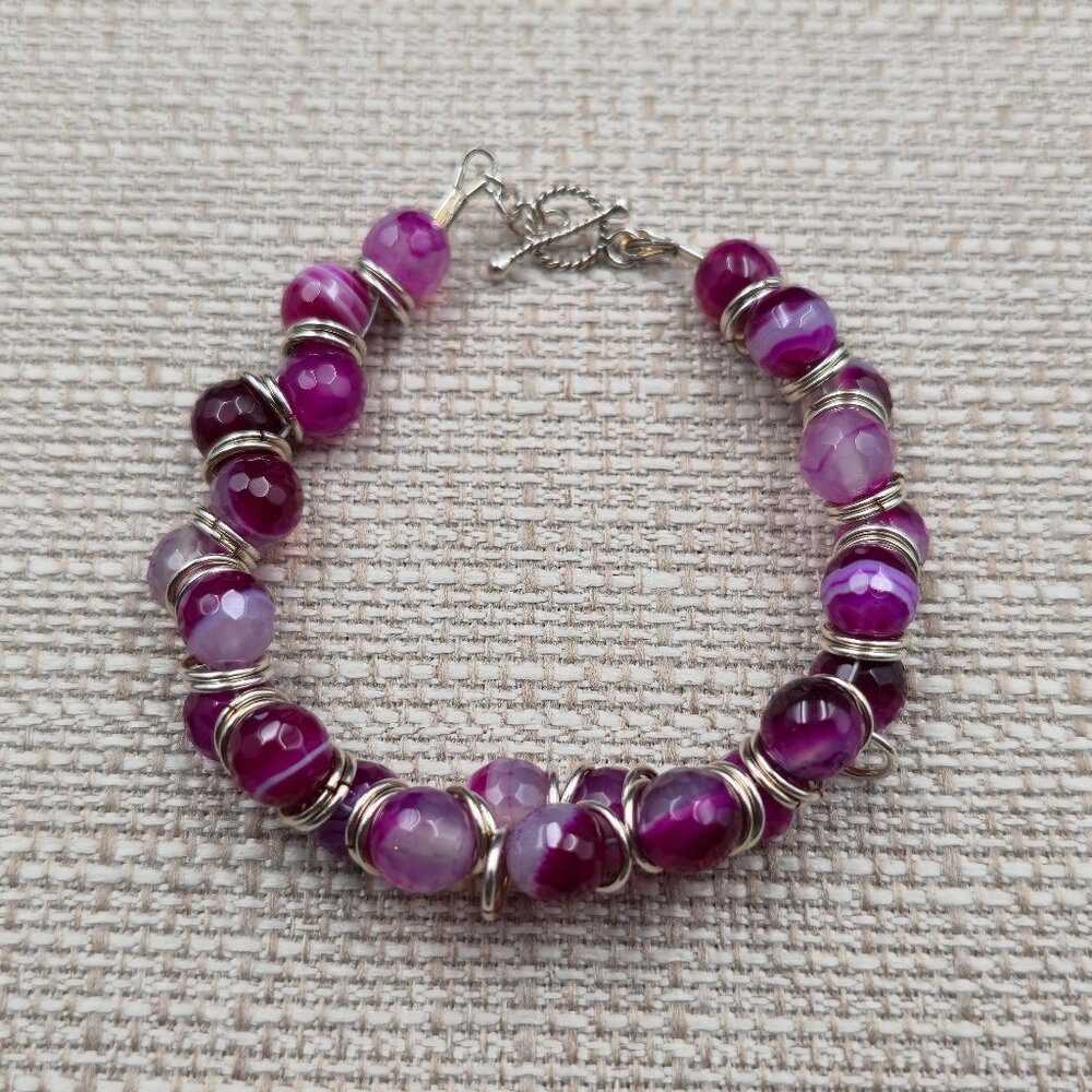 7.5 Inch Sterling Silver Handmade Beautiful Glass Beads Bracelet B818